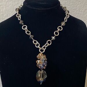 Chunky silver chain necklace with crystals